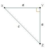 Consider the incomplete paragraph proof. given: isosceles right triangle xyz (45°–45°–90° triangle)