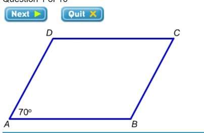In the accompanying parallelogram abcd, find the measure of angle d. a) 70° b) 20° c) 110° d) 290°