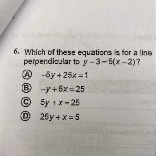 Which of these equations is for a line perpendicular to y-3=5(x-2)?