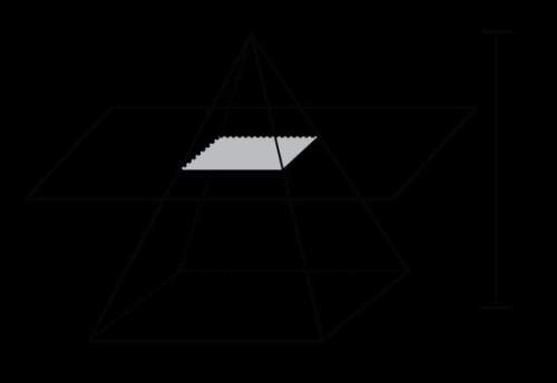 Aslice is made parallel to the base of a right rectangular pyramid, as shown. what is th