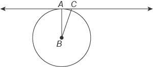 Ac←→ is tangent to the circle with center at b.  the measure of ∠acb is 71°.  what