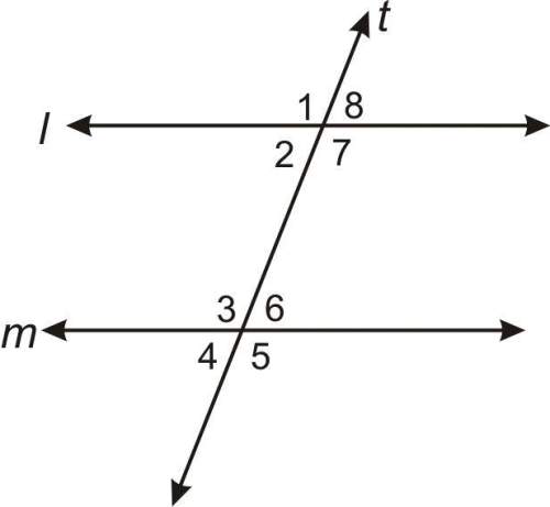 If line t is a transversal of lines l and m, name the angle relationship of the given angle pairs.