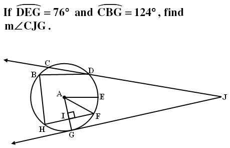 Line gj is tangent to point a at point g.
