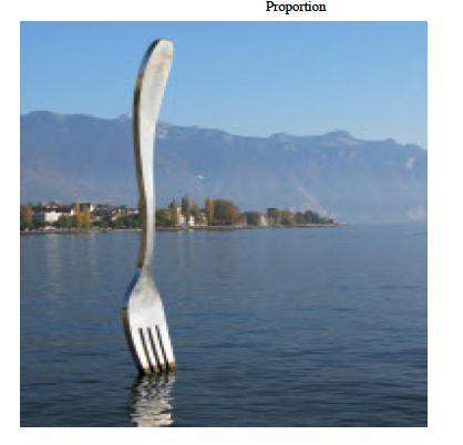 With this image, the artist a kept an equal balance between the size of the fork and the size of the
