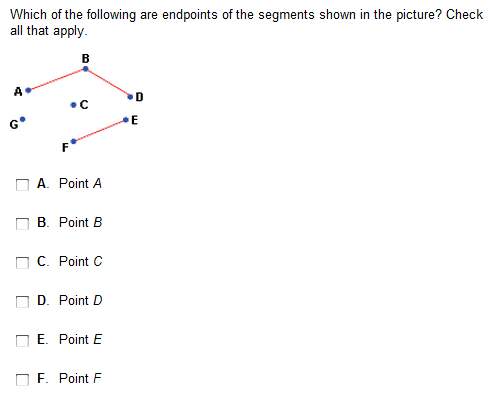 Which of the following are endpoints of the segments shown in the picture? check all that apply.