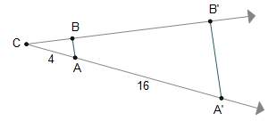 What is the scale factor of the dilation of line segment ba?  a) 1/5 b) 1/4