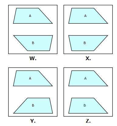 Which image shows trapezoid a being translated to create trapezoid b?  a. z b. y