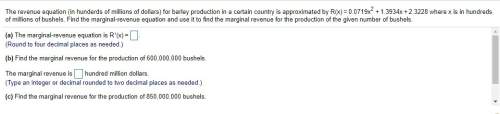 The revenue equation (in hunderds of millions of dollars) for barley production in a certain count