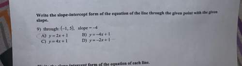 Write the slope intercept form of the equation of the line through the given point with the given sl