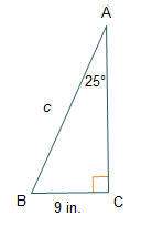 The equation sin(25o) = 9/c can be used to find the length of line ab . what is the length of line a