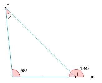 What is the value of y in this triangle?  a ) 124° b ) 98° c ) 56° d )