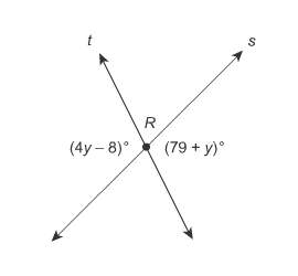 The lines s and t intersect at point r. what is the value of y?  y =