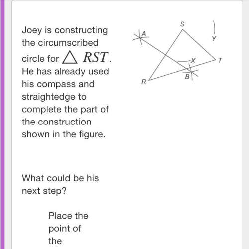 Joey is constructing the circumscribed circle for △rst . he has already used his compass and straigh