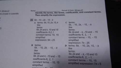Identify the terms, like terms, coefficients, and constant terms. then simplify the expression.