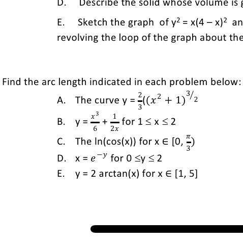 Ijust need with the bottom parts. where it start: find the arc length.