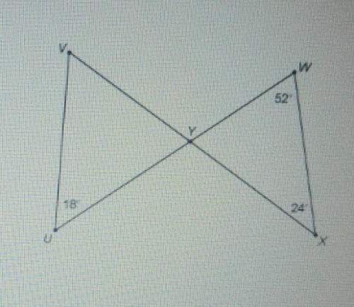 What is m angle v? w=52° u=18° x=24°