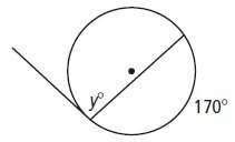 What is the value of y if the segment outside the circle is tangent to the circle?  a: 85