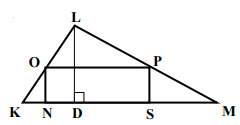 Given: △klm, km=48, ld=16 ld⊥km, nops - rectangle no: op=5: 9 find: no, op