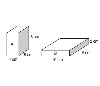 Which is true about the volume or surface area of these prisms?  the surface area