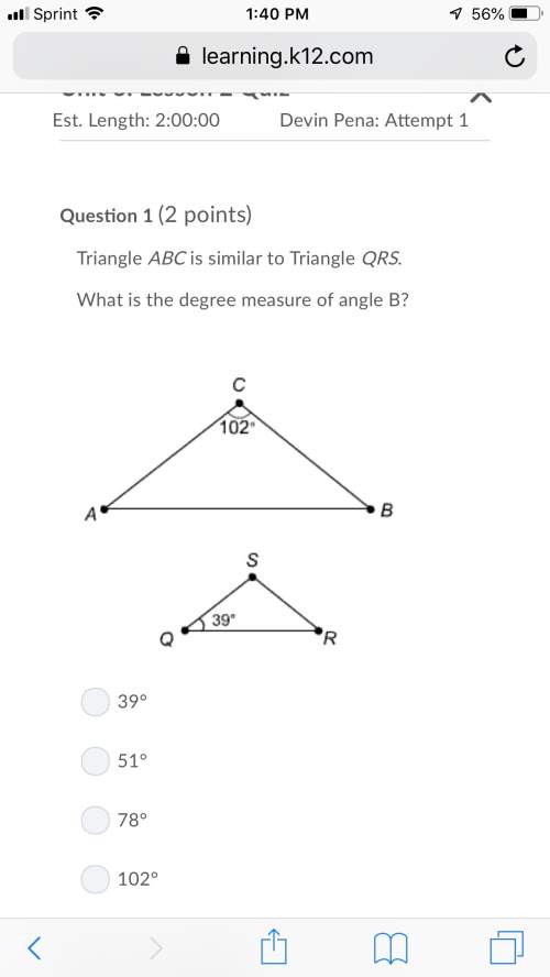Triangle abc is similar to triangle qrs. what is the degree measure of angle b?