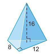 Find the volume of the triangular pyramid to the nearest whole number. a) 256 units3 b) 384 units3 c