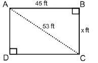 Abcd is a rectangle. what is the value of x?  28 feet 45 feet 53 feet