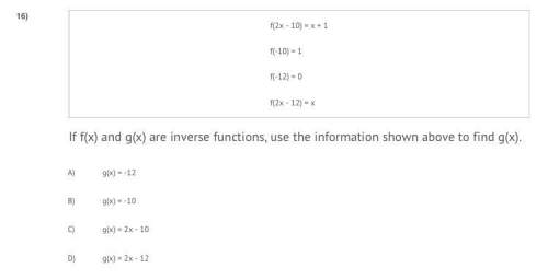 If f(x) and g(x) are inverse functions, use the information shown above to find g(x).