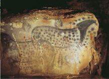 The image on the left is an example of cave art from the upper paleolithic period. the image on the