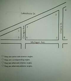 Chicago ave. is parallel to ontario street. what is the relationship between angles 5 and 9.