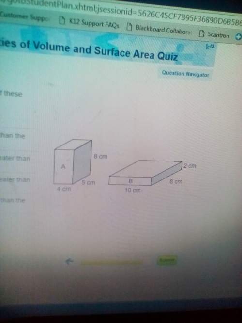 Which is true about the volume or surface about these prisms?  a. the volume of b is greater t