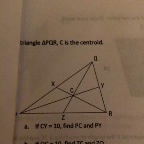In triangle pqr, c is the centroid.  a. if cy = 10, find pc and py b. if qc = 10,
