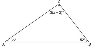 Triangle abc has angle measures as shown. what is the value of x? show your work.