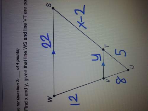 Find x and y, given that line ws and line vt are parallel. show all work!