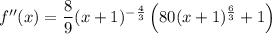 f''(x)=\dfrac89 (x+1)^{-\frac43} \left(80(x+1)^{\frac63}+1\right)