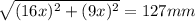 \sqrt{(16x)^{2} + (9x)^{2}} = 127 mm