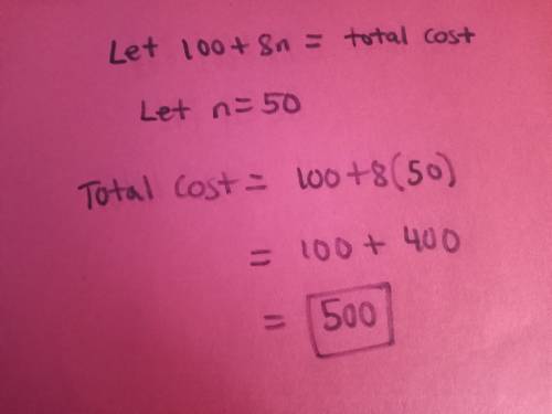 The expression 100 + 8n can be used to find the total price for n students to take a field trip to t