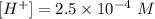 [H^+]=2.5\times 10^{-4}\ M
