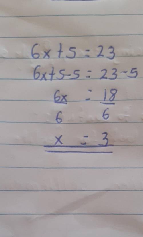 How do i solve 6x+5=23