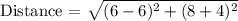 \text {Distance = } \sqrt{(6-6)^2+ (8+4)^2} 