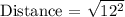 \text {Distance = } \sqrt{12^2} 
