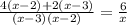 \frac{4(x-2) + 2(x-3) }{(x-3)(x-2)} = \frac{6}{x}