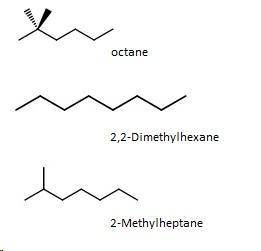 Write any three possible structures for octane, C8H18 and give their IUPAC names