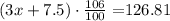 (3x + 7.5) \cdot \frac{106}{100} = $126.81