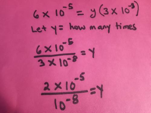 Please answer this for me!

6 X 10^-5 is how many times the value of 3 X 10^-8
Any number that has t