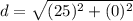 d = \sqrt{(25)^2+(0)^2}