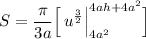 \displaystyle S=\frac{\pi}{3a}\Big[\, u^\frac{3}{2}\Big|^{4ah+4a^2}_{4a^2}\Big]