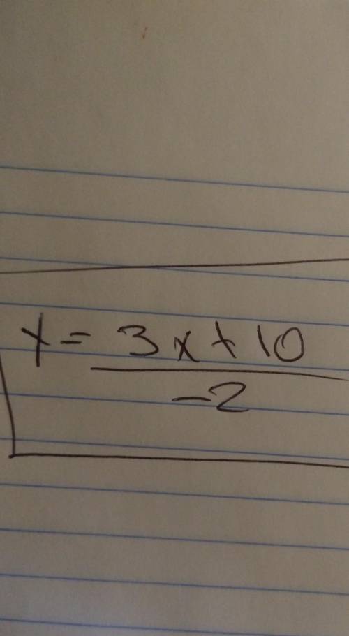 Solve for y. -2y=3x+10