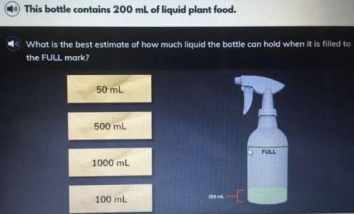 This bottle contains 200 mL of liquid plant food. What is the best estimate of how much the bottle c