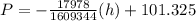 P = -\frac{17978}{1609344}(h)+101.325