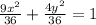 \frac{9x^{2} }{36} + \frac{4y^{2} }{36} =1